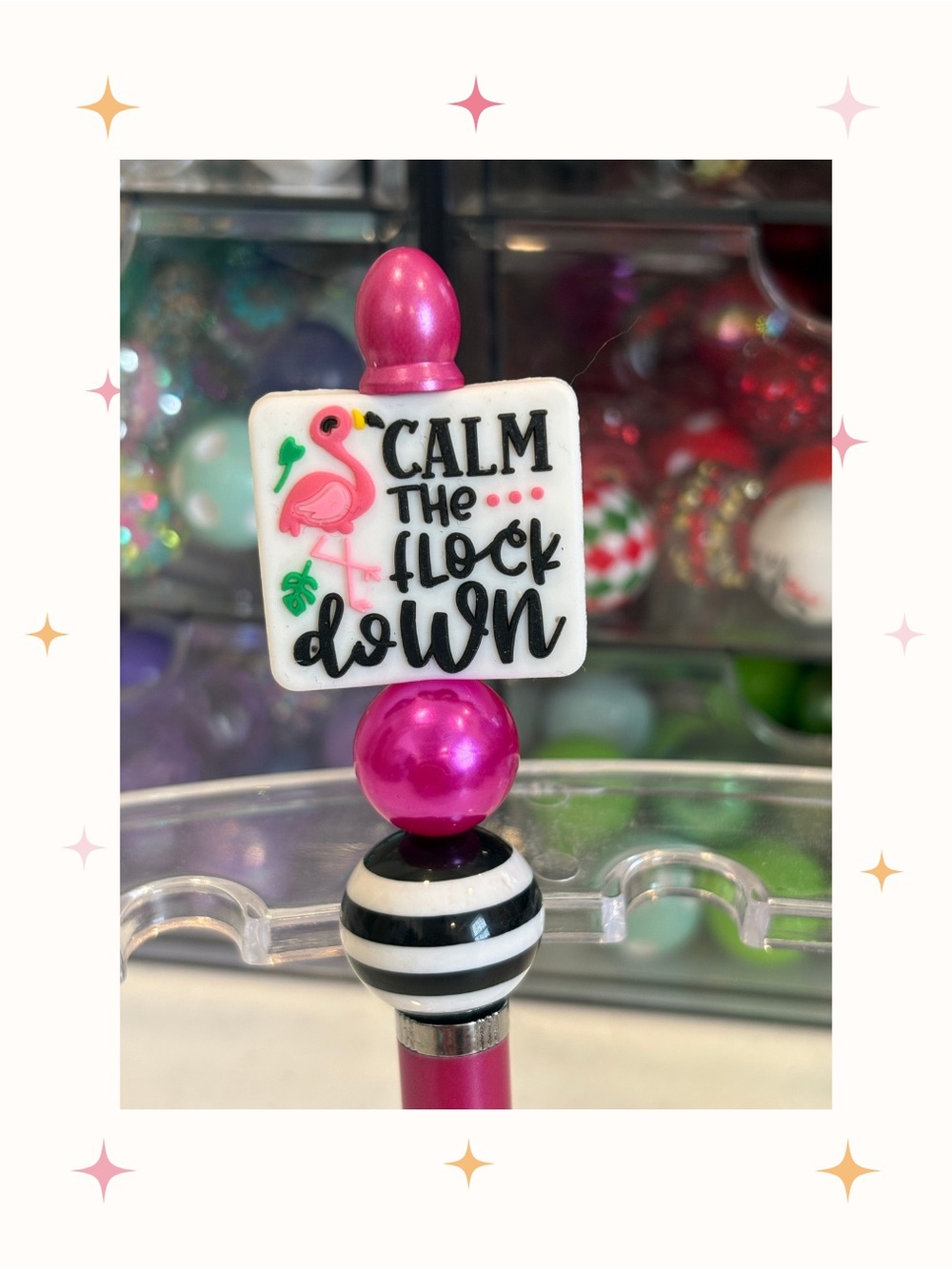 Handcrafted Pink 'Calm the Flock Down' Decorative Stylus Pen